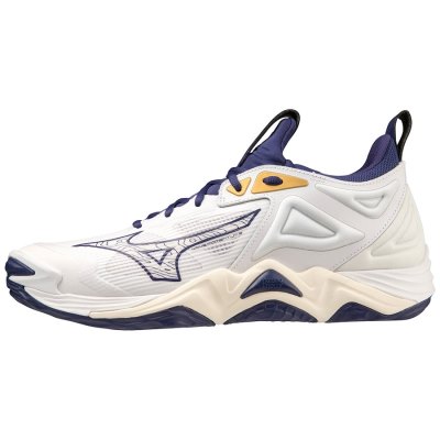 Zapatillas Para Voleibol Mizuno WAVE Momentum 3 Hombre Blancos / Azules / Dorados - Chile M970JKEWS